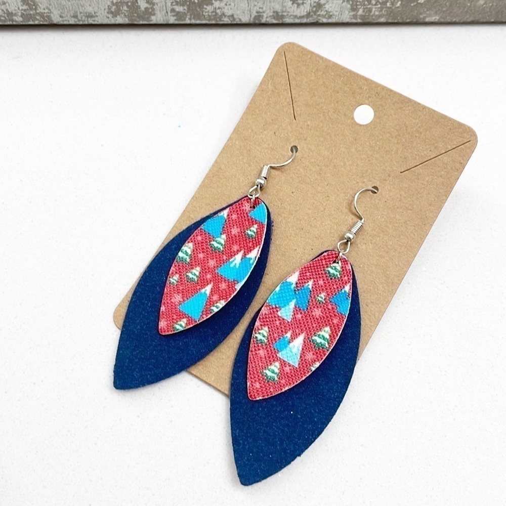Christmas tree print teardrop hand made earrings